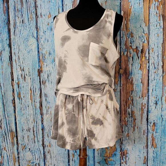 white Birch Tie Dye Tank Short Lounge Set - Picture 1 of 8